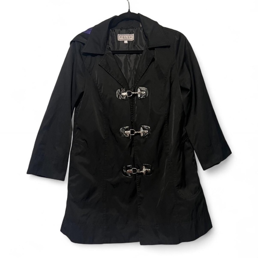 Pelle Studio Black Coat/Jacket with Metal Snaps Detachable Hood Women’s S
